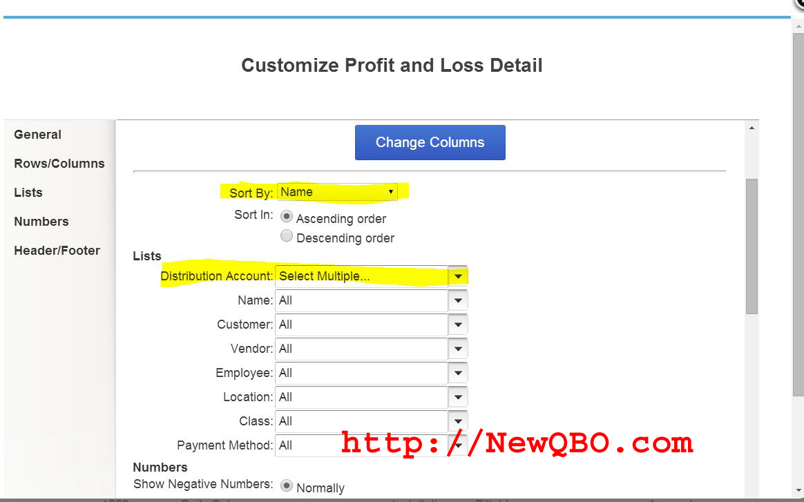 customize profit and loss detail