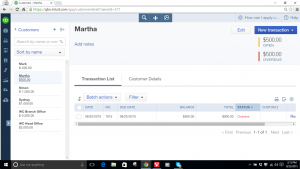 Customer Martha's Account with $500 Open Invoice