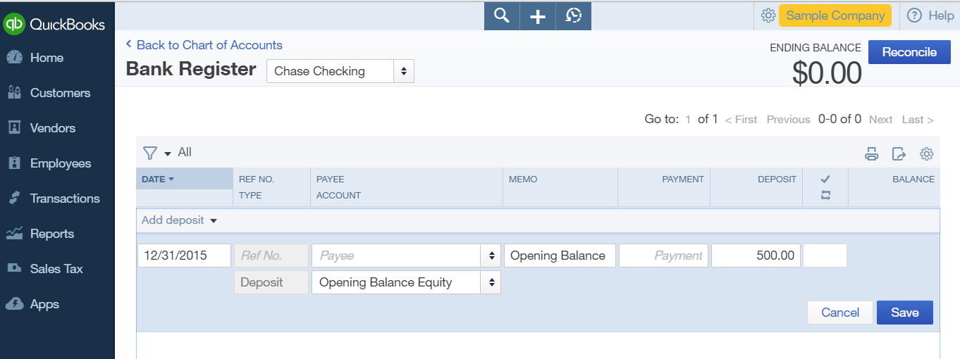 Enter Opening Bank Balance – Newqbo.com – Not Affiliated With Intuit 